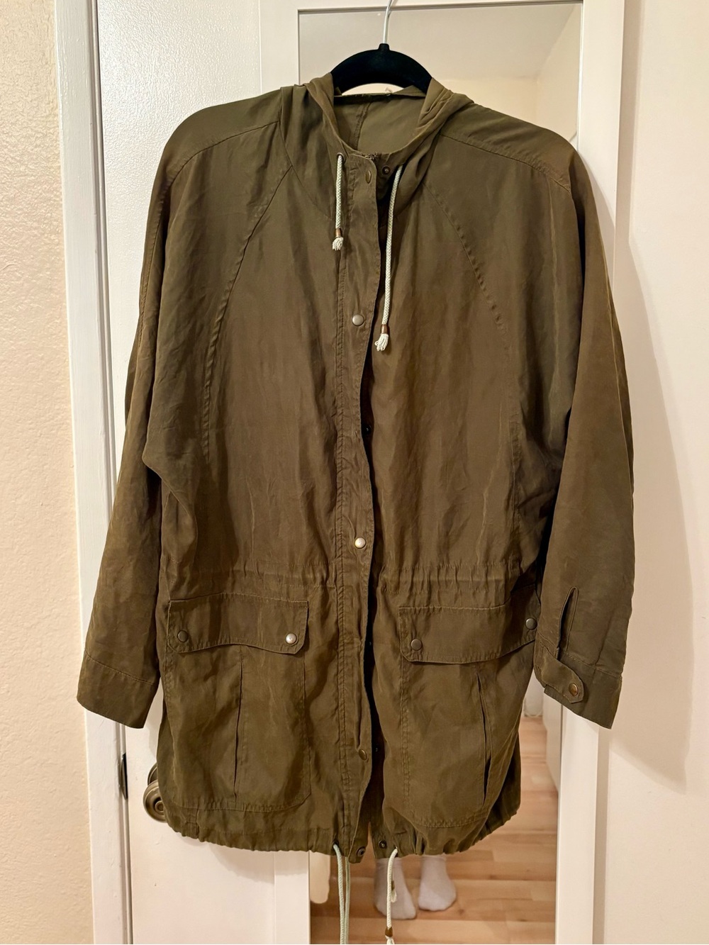Olive Green Hooded Drawstring Anorak Jacket